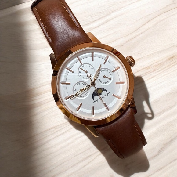 Filippo Loreti men’s watch Venice moonphase Roségold leather - Picture 5 of 16